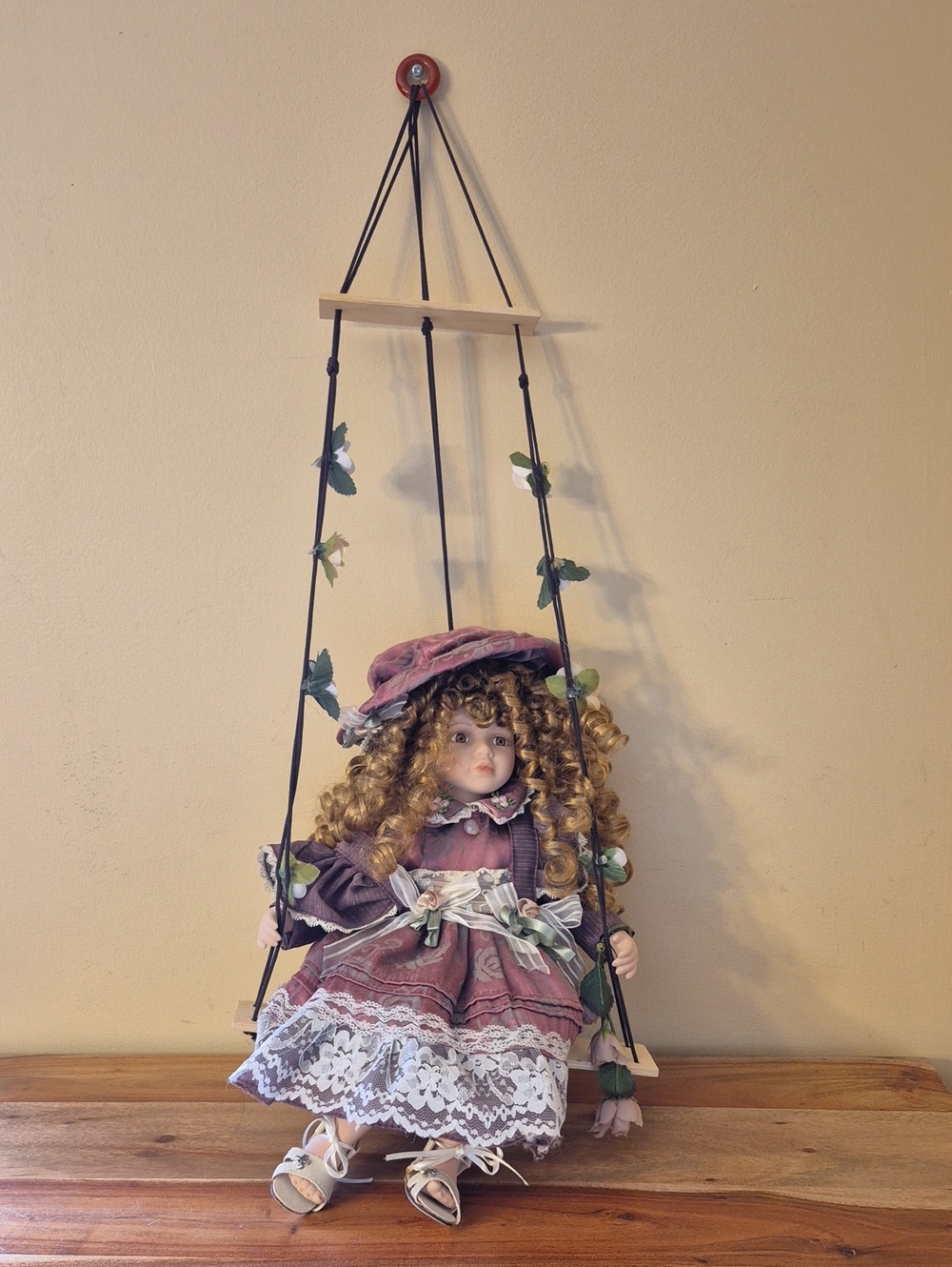 Vintage 90's Cathay Collection 16" Porcelain Doll on Swing